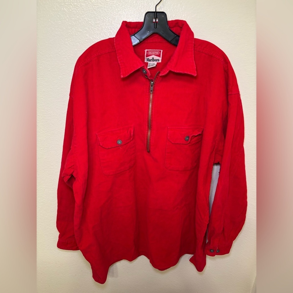 Vintage 90s Marlboro Unlimited Corduroy 1/4 Zip Pullover Shirt